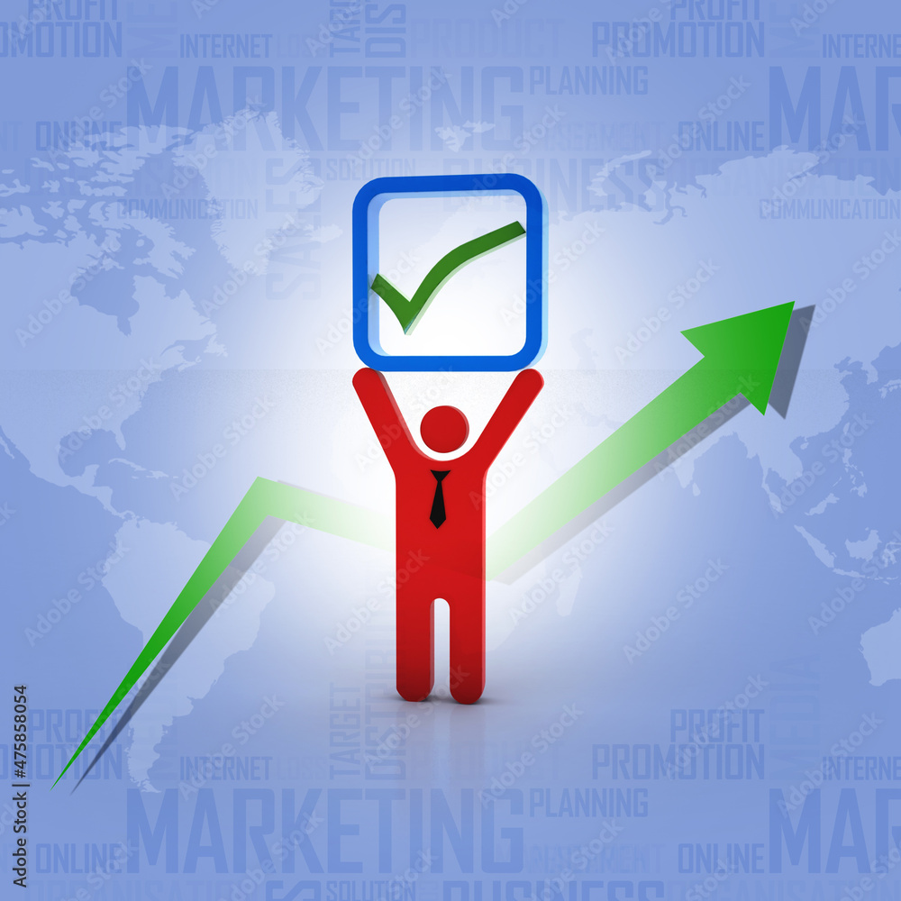 Poster 3d rendering business man with check mark