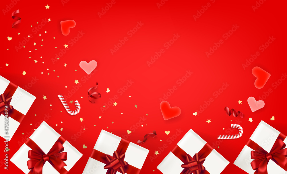 Poster valentines day accessories on a table. 3d vector banner with copy space