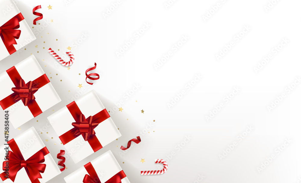 Poster holiday accessories on a table. 3d vector banner with copy space