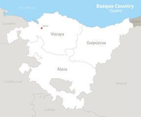 Basque Country (Spain) map, neighboring states and provinces with names vector