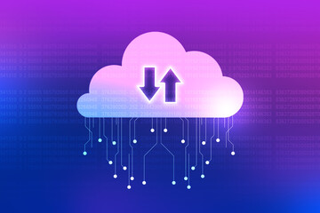 2d illustration Cloud with uploading downloading arrow 
