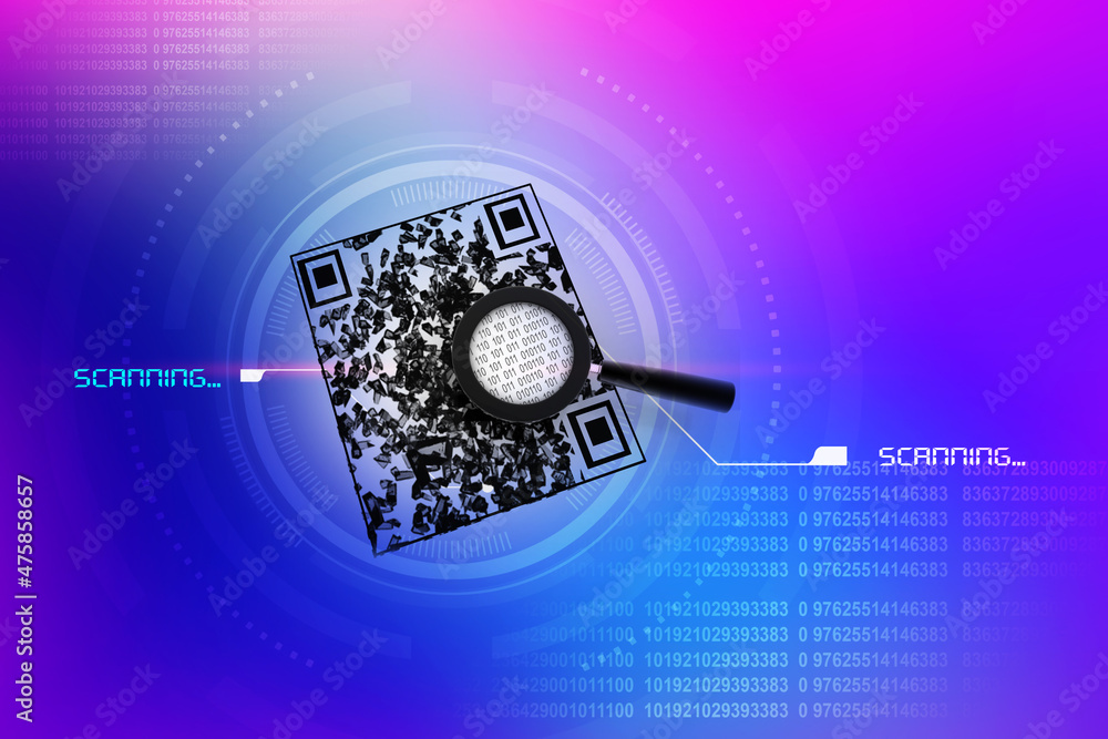 Poster 3d rendering bar code with lens