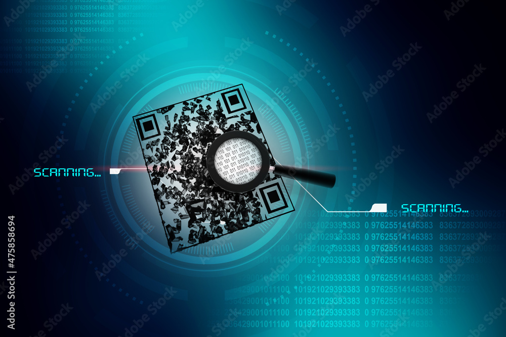 Poster 3d rendering bar code with lens