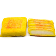 Yellow tufu on white background. It's an asian style healthty ingredient food.