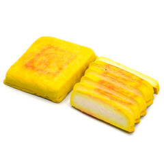 Yellow tufu on white background. It's an asian style healthty ingredient food.