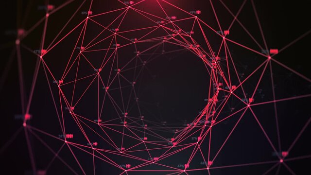 Plexus tunnel.PNG Alpha.Looping colorful Plexus technological digital Tunnel lines and dots connection Hi speed internet, transfering data NFT HUD.Titles and logo template.