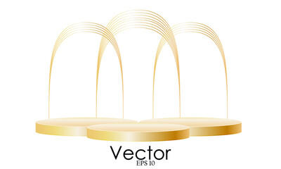 Abstract minimal geometric platform with retro golden arch. Vector podium. Stand to show products. 