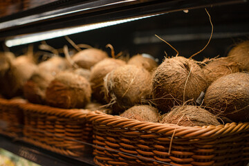 Coconut  on the market. Coconuts