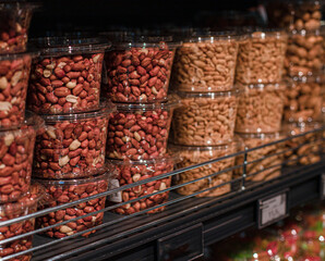 Packaged nuts and seeds in a supermarket