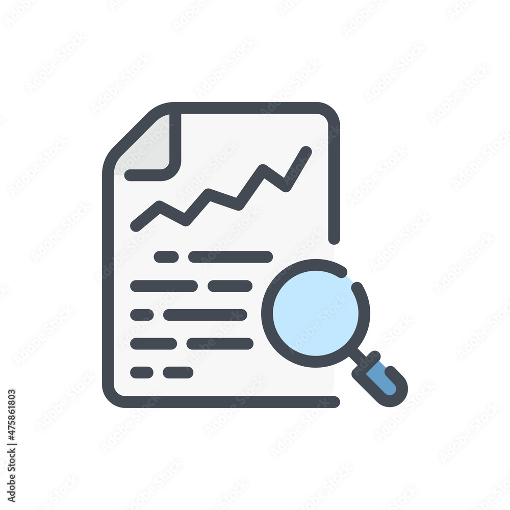 Poster report search color line icon. financial document with magnifier glass vector outline colorful sign.