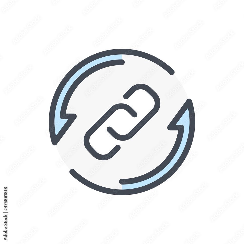 Fototapete Change link color line icon. Chain with rotating arrows vector outline colorful sign.