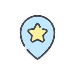 Favorite location color line icon. Location pin with star vector outline colorful sign.