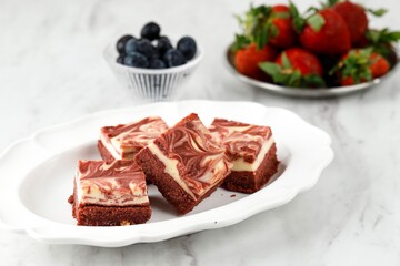 ed Velvet Chocolate Cream Cheese Brownie with Swirl Motif on Top, Two Layer Delicious Homemade Cake.
