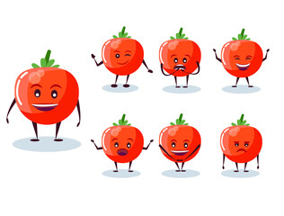 Tomato set - character and emotions. Anthropomorphic hero. Vector illustration in cartoon style.