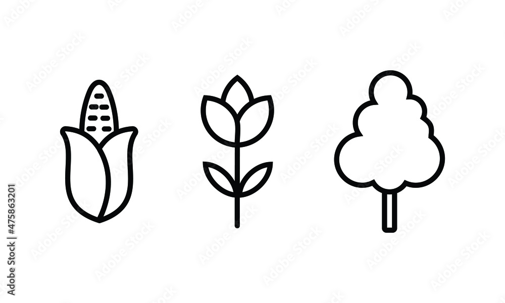 Poster set of icon collection related to gardening tools and equipments. a corn, flower, and tree. the edit