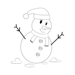 Children's coloring book. Snowman . Vector. snowman with a broom