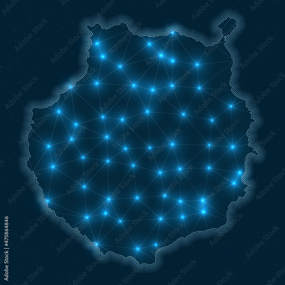 Poster gran canaria network map. abstract geometric map of the island. digital connections and telecommunic