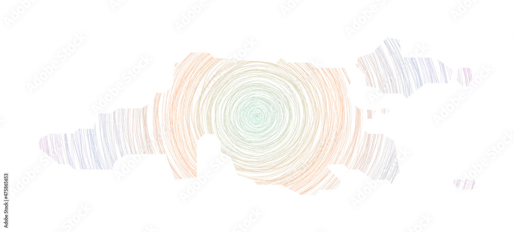 Poster jost van dyke map filled with concentric circles. sketch style circles in shape of the island. vecto
