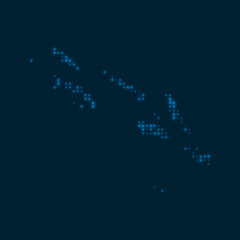 Solomon Islands dotted glowing map. Shape of the country with blue bright bulbs. Vector illustration.