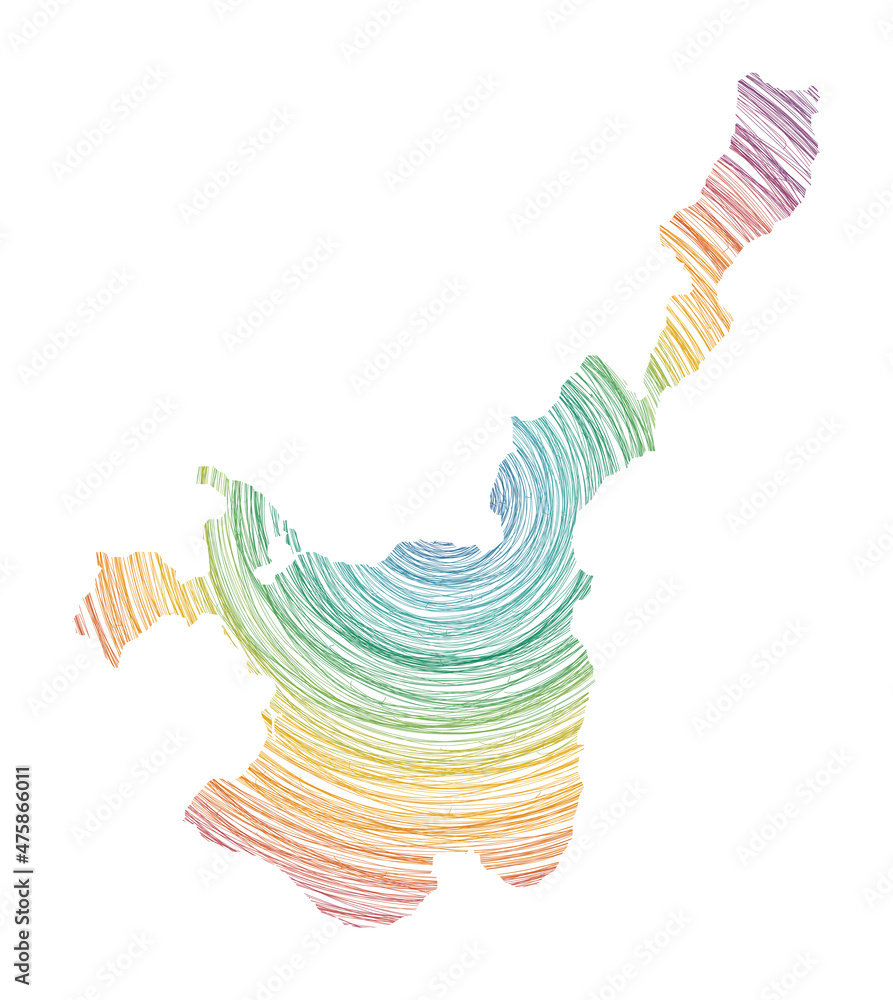 Poster ishigaki map filled with concentric circles. sketch style circles in shape of the island. vector ill