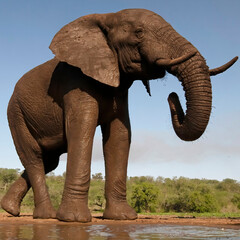 Fototapeta na wymiar Female African elephant approaches Tamboti hide, Zimanga Private Game Reserve, KwaZulu Natal