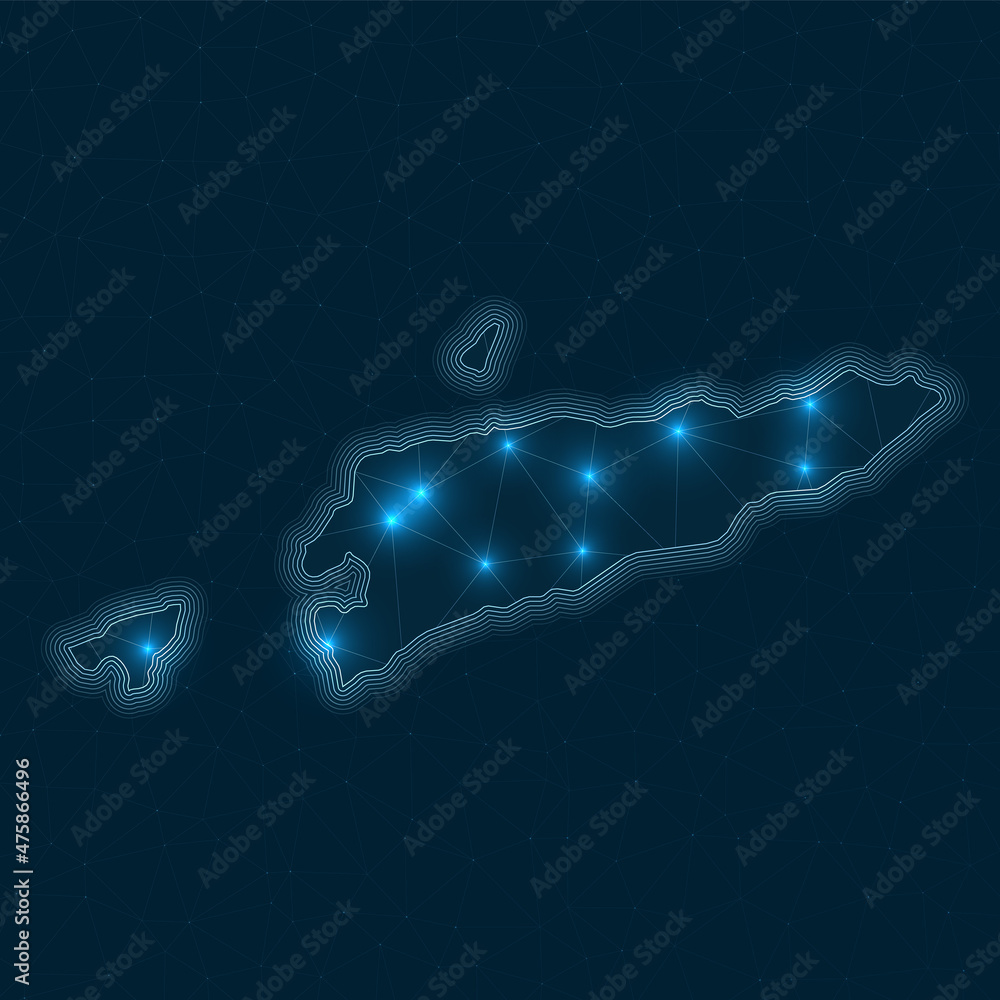 Poster timor-leste network map. abstract geometric map of the country. digital connections and telecommunic