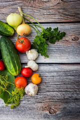 Vegetables. Healthy eating. Wooden background.