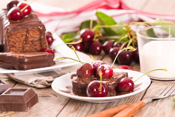 Chocolate pound cake with cherries.