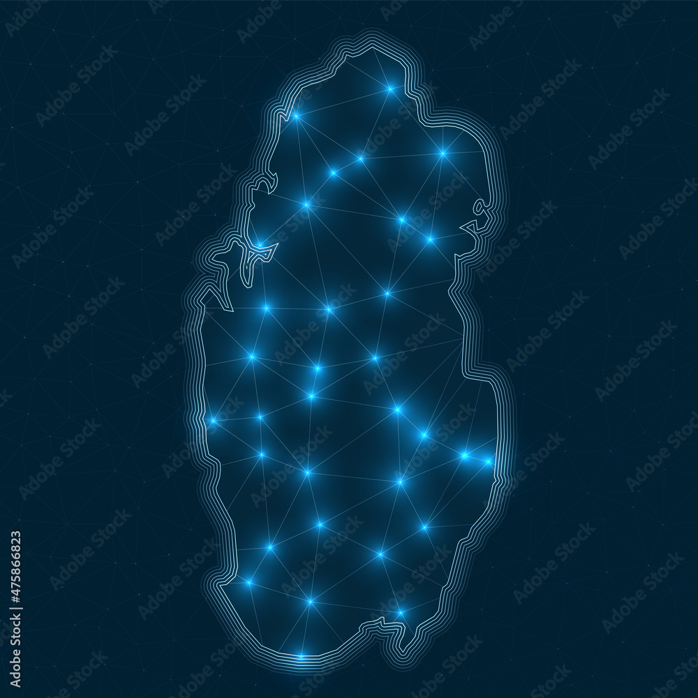 Poster qatar network map. abstract geometric map of the country. digital connections and telecommunication 