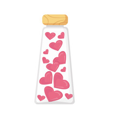 Red hearts in a glass jar. The concept of love, help and care. Vector cartoon illustration.