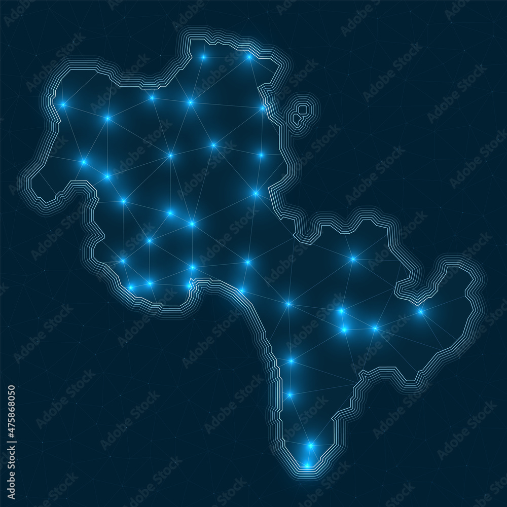 Poster koh rong network map. abstract geometric map of the island. digital connections and telecommunicatio