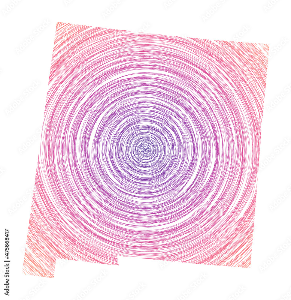 Poster new mexico map filled with concentric circles. sketch-style circles in the shape of the us state. ve