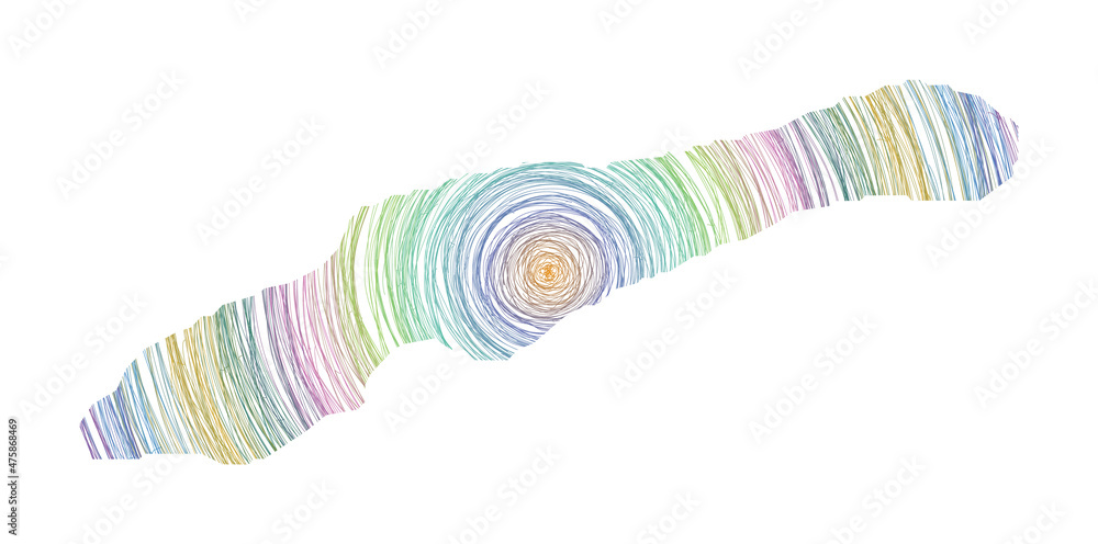 Poster little cayman map filled with concentric circles. sketch style circles in shape of the island. vecto