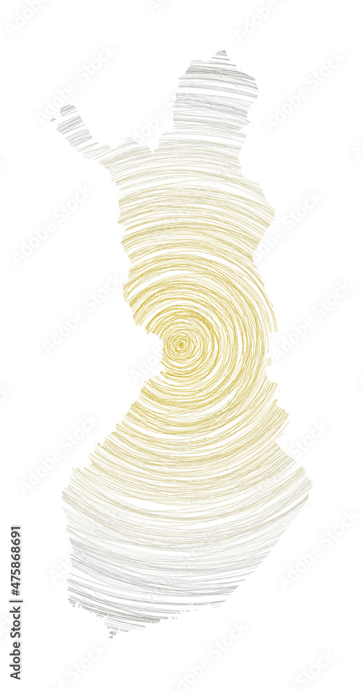 Poster finland map filled with concentric circles. sketch-style circles in the shape of the country. vector