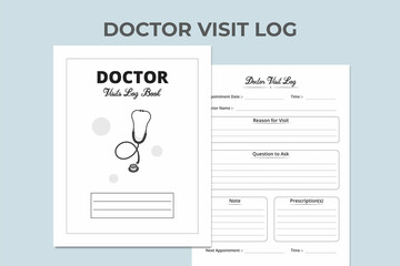 Stethoscope vector. KDP ready logbook. Medical notebook. Health Care Log Book and medical Tracker. Doctor visiting logbook KDP interior. Medical Visit Log Book.