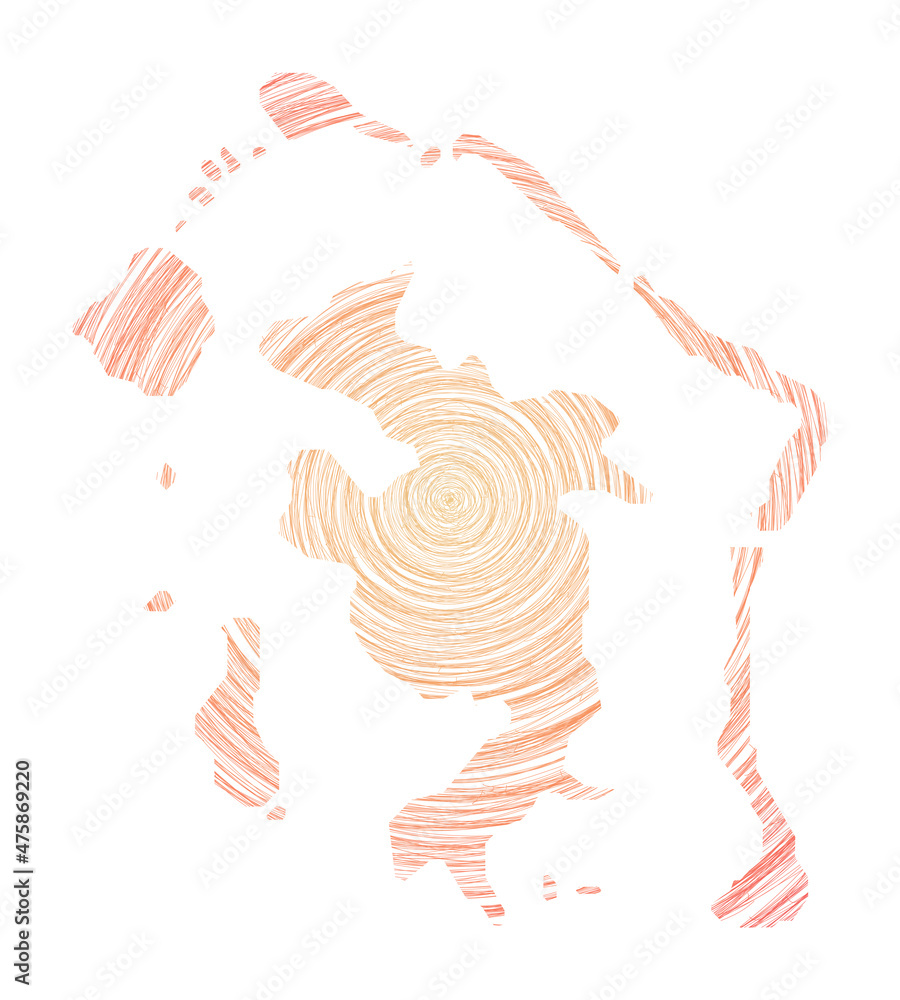 Poster bora bora map filled with concentric circles. sketch style circles in shape of the island. vector il