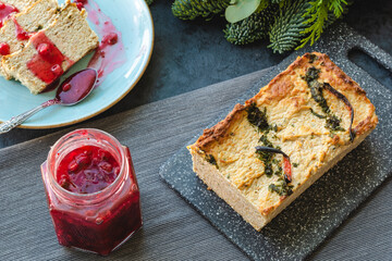 Homemade chicken and liver pate with cranberry sauce