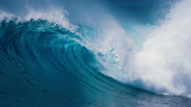Wave. Powerful ocean wave breaks at the Sultans surf spot in Maldives