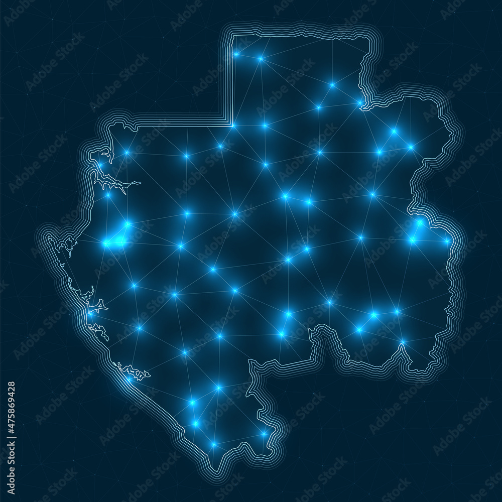Aufkleber gabon network map. abstract geometric map of the country. digital connections and telecommunication 