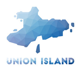 Obraz premium Low poly map of Union Island. Geometric illustration of the island. Union Island polygonal map. Technology, internet, network concept. Vector illustration.