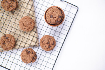 Chocolate cookies on a white table 