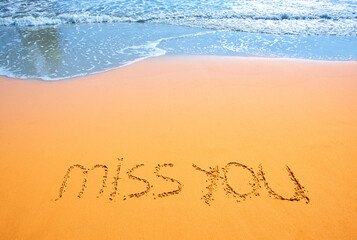 Miss you handwritten in sand for natural, symbol