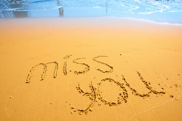 Miss you handwritten in sand for natural, symbol