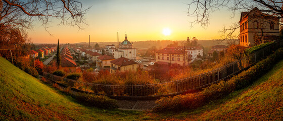 Panoramic view of Crespi d'Adda workers village UNESCO site heritage Lombardy Italy