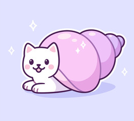 Cute cartoon cat in hermit crab shell