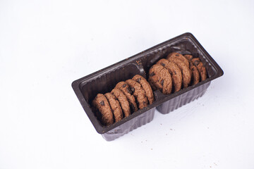 Chocolate cookies on a white table 