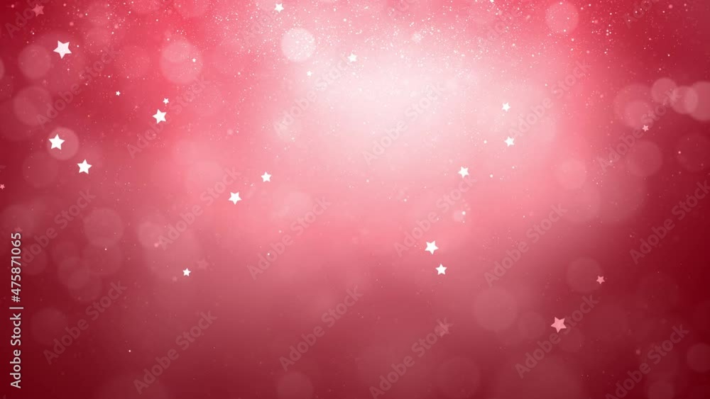 Poster artistic red bokeh background with stars and falling silver glitter particles. copy space holiday ce