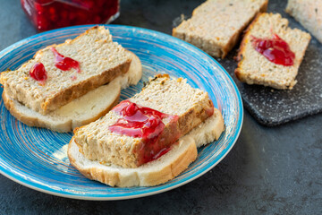 Homemade chicken and liver pate with cranberry sauce