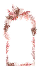 Pink pampas grass watercolor arc border. Hand painted boho floral neutral colors, beige arch frame. Botanical elements isolated on white. Bohemian style wedding invitation, greeting, card