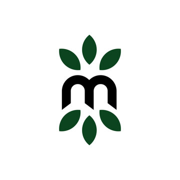 Abstract letter m leaf logo identity. Simple initial m nature organic logo